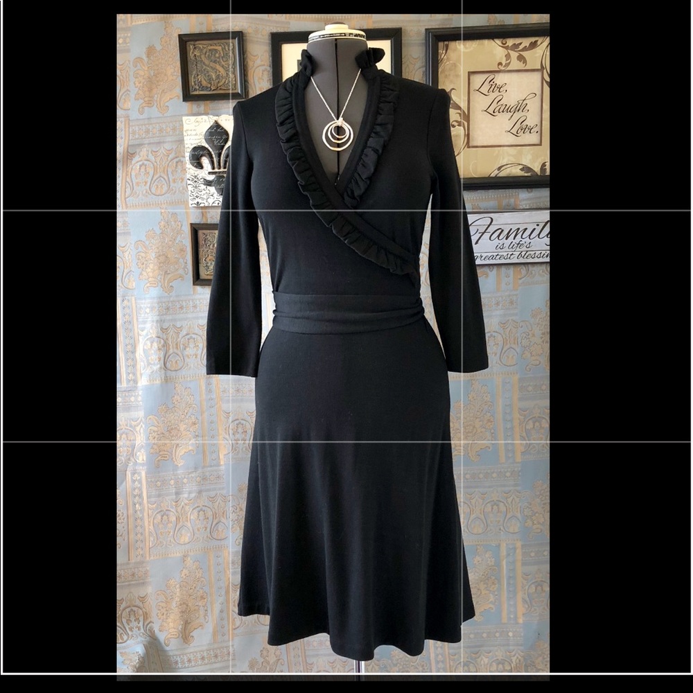 Banana Republic Black Wrap dress ruffles knit 5/6